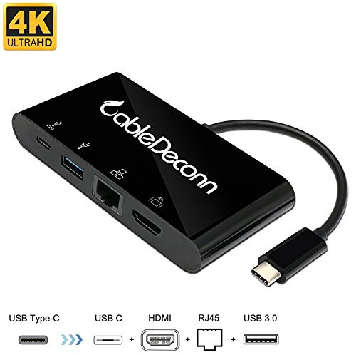 USB-C to Hub HDMI,CableDeconn USB-C to HDMI Display USB 3.0 Hub Ports Gigabit Ethernet RJ45 Adapter Cable (Blakc)