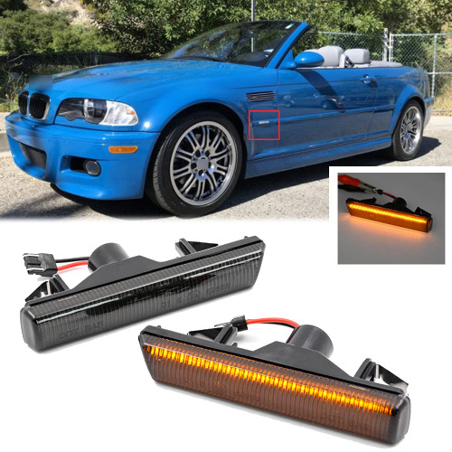 2Pcs Full LED Amber Side Marker Lights for 2001-2006 BMW 3 Series E46 M3 Coupe/Convertible, Smoked Lens Turn Signal Light Replace OEM Sidemarker lamp