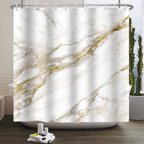 Baocicco White Marble Shower Curtain Gold Texture Luxury Modern Abstract Shower Curtains for Bathroom Home Bathtubs Decor Waterproof Fabric Shower Curtain with Hooks 72x96 Inches