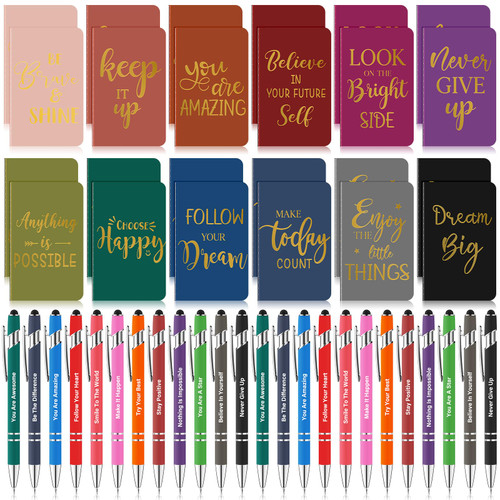 48 Pcs Bulk Motivational Pens Inspirational Notepads Set, Small Pocket Motivational Quote Notebooks and Ballpoint Pens, Mini Journals Gift Set for Kids Students Teachers School Office Prizes Supplies