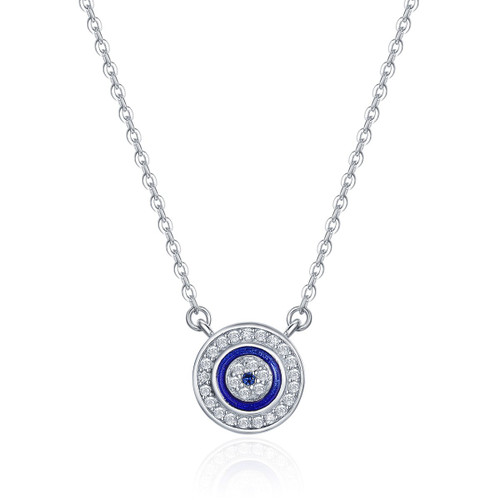 BISAER 925 Sterling Silver Lucky Evil Eye Necklace Blue Cubic Zirconia Pendant Necklaces for Women BISAER 925 Sterling Silver Lucky Evil Eye Necklace Blue Cubic Zirconia Pendant Necklaces for Women