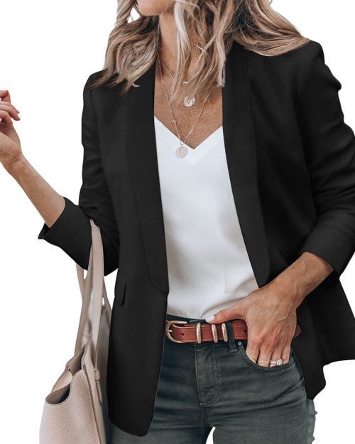 Newffr Womens Casual Blazer Jackets - Open Front Long Sleeve Lapel Collar Work Office Jackets Blazer Summer Outwear Black Newffr Womens Casual Blazer Jackets - Open Front Long Sleeve Lapel Collar Work Office Jackets Blazer Summer Outwear Black