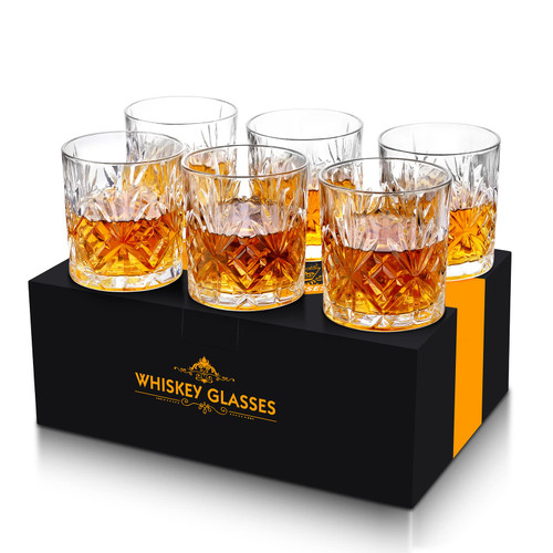 Rosoenvi Whiskey Glass Set of 6, Old Fashioned Glasses with Gift Box, 10oz Rocks Glasses Barware for Whiskey, Bourbon, Scotch and Liquor Drinks, Gift for Men