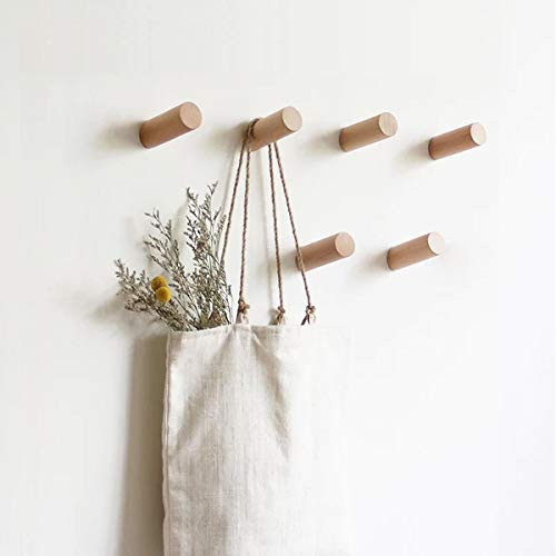 HomeDo 3 Pack Wooden Coat Hooks Wall Mounted, Single Organizer Hat Rack, Vintage Handcraft Hanger (Beech Wood 3Pcs, 3inch)
