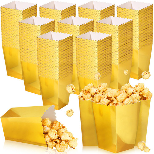 200 Pcs Popcorn Boxes Mini Paper Popcorn Box Cardboard Popcorn Container for Party Disposable Snack Candy Popcorn Bags Popcorn Holder for Birthday Wedding, 2.2 x 4.2 x 3 In (Gold,Simple)
