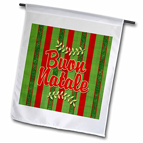 3dRose Buon Natale Italian Christmas Festive Stripes in Red & Green - Garden Flag, 12 by 18"