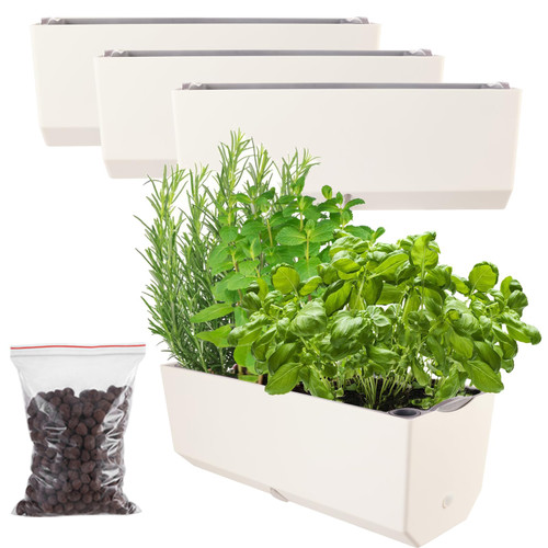 3Pack-15x6x5.5 Rectangular Self Watering Planters,White Window Sill Planters Indoor Planter,Self Pots for Plants with Water Indicator for Basil,Herbs