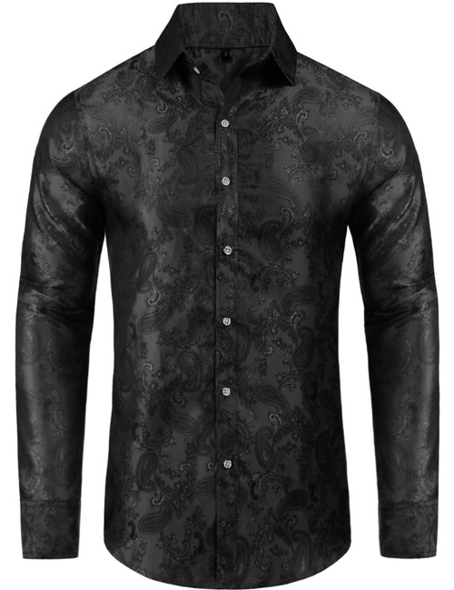 Daupanzees Mens Paisley Fashion Long Sleeve Street Wear Designer Polyester African Dashiki Luxury Print Button Up Casual Shirts (Black M) Daupanzees Mens Paisley Fashion Long Sleeve Street Wear Designer Polyester African Dashiki Luxury Print Button Up Casual Shirts (Black M)
