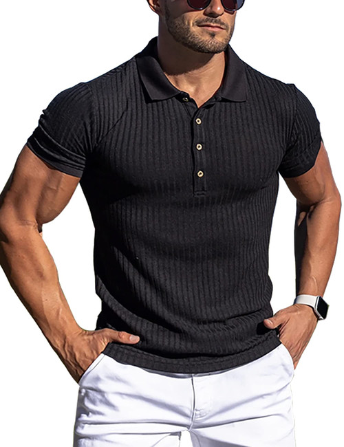 URRU Men's Muscle T Shirts Stretch Short Sleeve Workout Tee Casual Slim Fit Polo Shirt Black S URRU Men's Muscle T Shirts Stretch Short Sleeve Workout Tee Casual Slim Fit Polo Shirt Black S