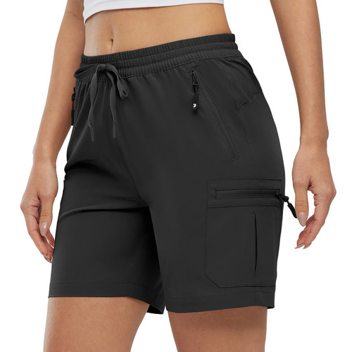 Gopune Women's Hiking Cargo Shorts Quick Dry Lightweight Summer Shorts for Women Travel Athletic Golf with Zipper Pockets Black,XL