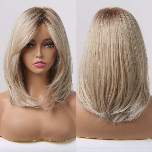 Allbell Short Blonde Wigs with Curtain Bangs Ombre Blonde Wigs for Women Natural Synthetic Hair Wigs for Daily Party Use Allbell Short Blonde Wigs with Curtain Bangs Ombre Blonde Wigs for Women Natural Synthetic Hair Wigs for Daily Party Use