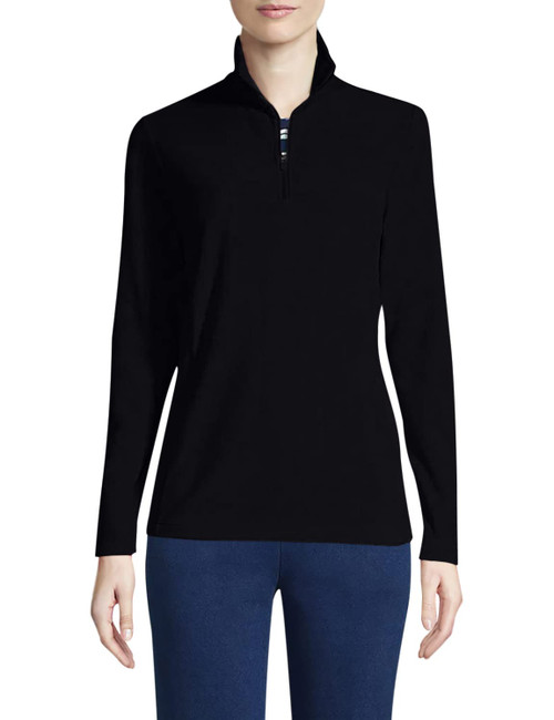 Lands' End Womens Quarter Zip Fleece Pullover Black Regular X-Large