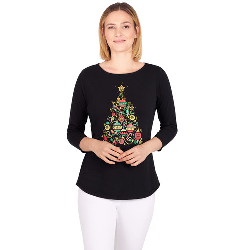 Ruby Rd. Womens Petite Holiday Tree Top Black Multi Size PS