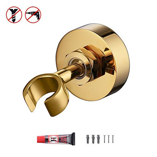 KES All BRASS Handheld Shower Bracket Golden Hand Held Shower Wand Hose Sprayer Holder Drill Free Glue Wall Mount, C213-PG