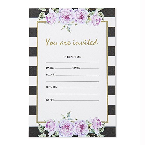 30 Pack Invitations Set with Envelopes, White and Black Strip Floral Wedding Invitation Cards, Bridal Shower, Baby Shower, Reception, Rehearsal Dinner, Birthday Party Invites, 5x7 Inches