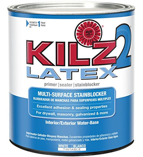 KILZ 2 Multi-Surface Stain Blocking Interior/Exterior Latex Primer/Sealer, White, 1 quart