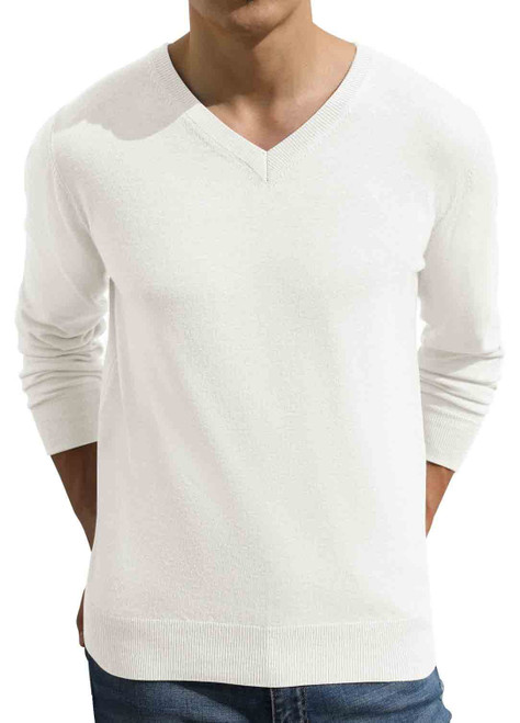 Sailwind Mens V-Neck Wool Knit Casual Pullover Sweater White