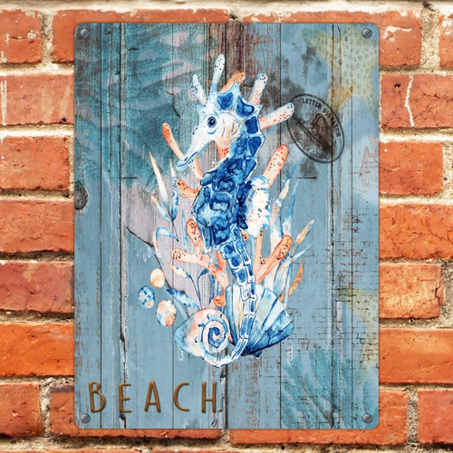 Nautical Beach Ocean Theme Underwater Sea Horse 12x16in Metal Tin Sign Retro Bedroom Gate Lounge Home Decor Aluminum Metal Sign Sea Animal Turtle Octopus Crab Metal Plaque for Laundry