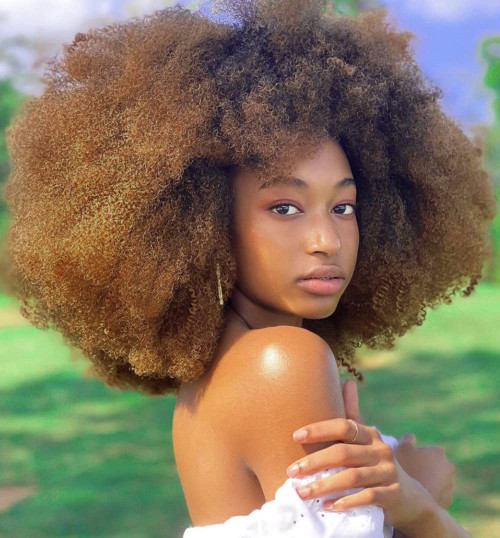 KEAT Curly Afro Wigs for Black Women 14'' Short Kinky Curly Brown Wig with Bangs Big Bouncy Hair Replacement Wigs Full Synthetic Heat Resistant Wig for Daily Party K017BR