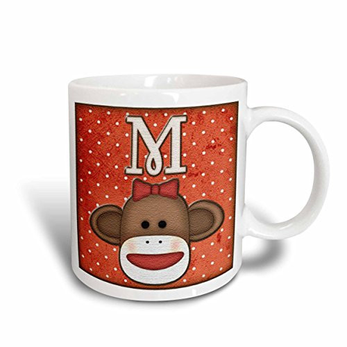 3dRose mug_102816_2 Cute Sock Monkey Girl Initial Letter M Ceramic Mug, 15-Ounce