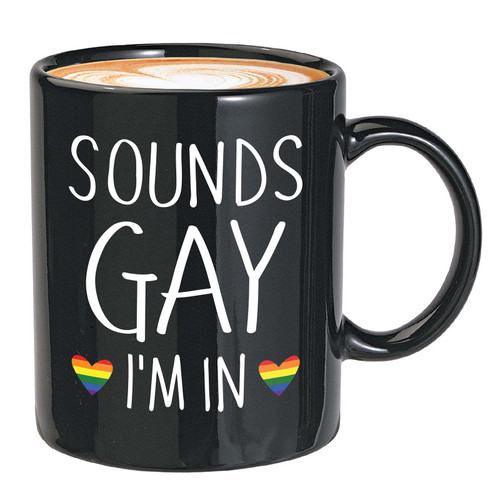 Bubble Hugs Pride Month Coffee Mug - Sounds Gay, I'm In - Rainbow Queer LGBTQ Lesbian Gay Pride Coming Out Humorous Gag 11oz Black