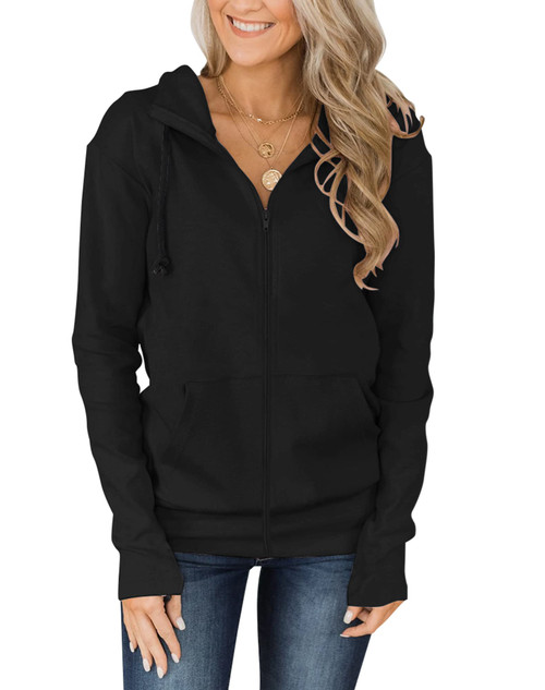 Fallorchid Womens Full-Zip Hoodies Casual Long Sleeve Sweatshirt with Pockets (1-Black,Medium,US,Alpha,Adult,Female,Medium,Regular,Regular)