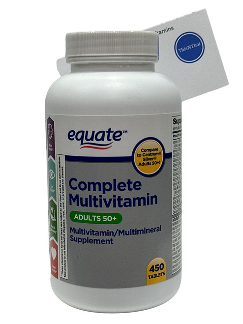 ThisNThat Mature Adult 50+ One Daily Complete Multivitamin Bundle: Includes (1) Equate 450 Tablet Bottle Tip Card