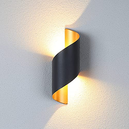 VinTopsh LED Up Down Wall Light,IP65 Wall Lamp,Indoor/Outdoor Wall Light,Modern Black Led Wall Sconce Lamp for Garden Corridor Porch,10W Warm White (Black+Gold)