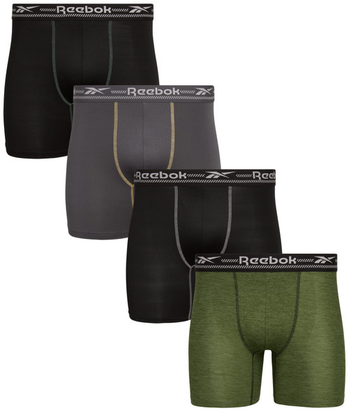 Reebok Men's Underwear - Performance Boxer Briefs (4 Pack), Size Medium, Black/Grey/Green