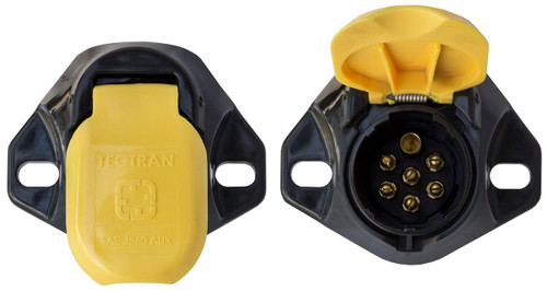 Tectran Polymer Housing 7-Way SAE Auxiliary Trailer Socket for Secondary Cables | Screw Terminals | Split Conductor Pins | Black & Yellow