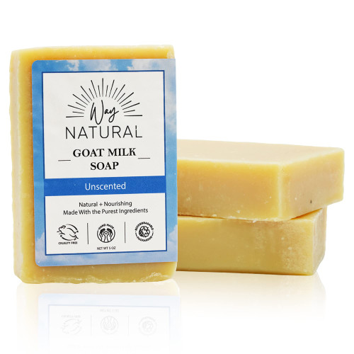 Way Natural Goat Milk Soap, Unscented - Moisturizing, Gentle, Artisan - Real Milk, Organic Goat Soap - Creamy, Natural Bar Soap for Men and Women - Unscented Soap Bars, 3 Pack (5 Oz Large Bars)