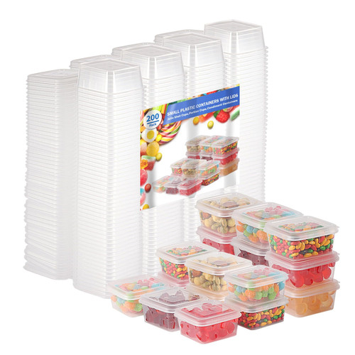 RIKICACA 4 oz Plastic Containers with Lids(200 Pack), Condiment Cups with Lids, Portion Cups with Lids, Jello Shot Cups, Souffle Cups, Sauce Cup (Square)