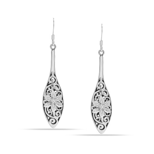 LeCalla 925 Sterling Silver Filigree Bali Inspired Flower Teardrop Dangle Hook Earrings for Women