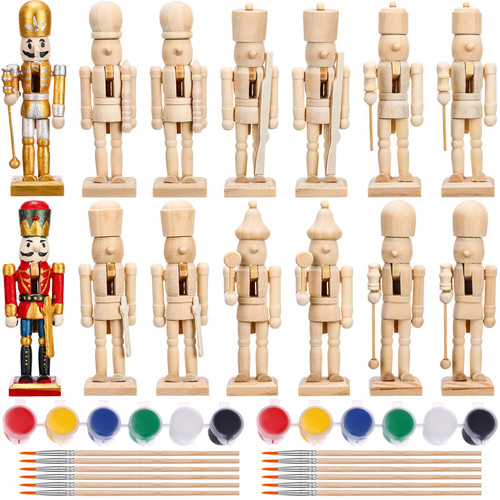 Yunsailing 38 Pcs 4.72 x 1.7 Inches Christmas Nutcracker Ornament Kit Wooden Unfinished Nutcracker Figures with Paint Brush and White Beard Unpainted DIY Blank Paint Toy for Xmas Craft Decoration Yunsailing 38 Pcs 4.72 x 1.7 Inches Christmas Nutcracker Ornament Kit Wooden Unfinished Nutcracker Figures with Paint Brush and White Beard Unpainted DIY Blank Paint Toy for Xmas Craft Decoration