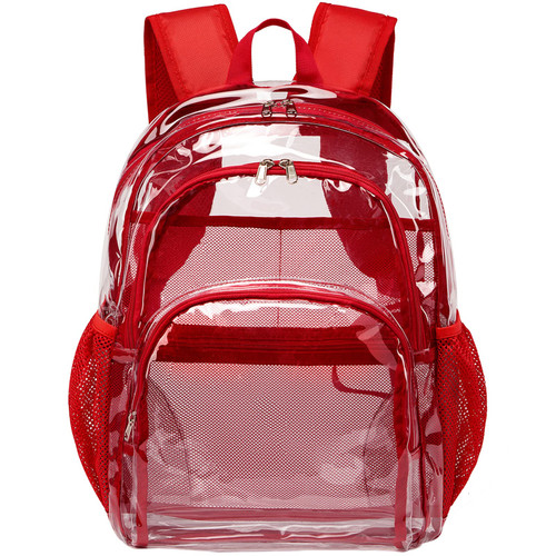 KUI WAN Clear Backpack, Clear Bag Stadium Approved Large Clear Backpack Heavy Duty PVC Transparent Clear Bag for Stadium,School,Red