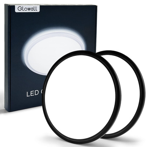 Glowall Flush Mount Led Ceiling Light Fixture 5000K Daylight Super Thin Ceiling Lamp Surface Mount for Kitchen Bedroom Living Room Hallway Laundry Bathroom Garage (Black, 9inch-2Pack)