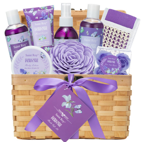 Gift Basket for Women, Luxury 11Pcs Floral Perfume Scents Bath and Body Home Spa Gift Kit with Bubble Bath, Body Lotion, Relaxing Self Care Gifts Basket for Her, Birthday Gifts for Women