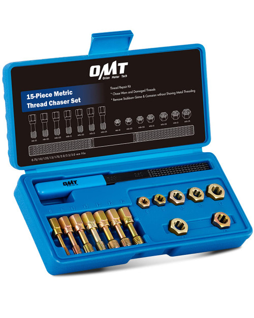 Orion Motor Tech 15 Piece Metric Thread Chaser Set, Master Thread Repair Kit Includes 7 Taps 7 Dies 1 Thread File, Universal Rethreading Kit Thread Restorer Tool Set in M6 M8 M10 M12 Sizes