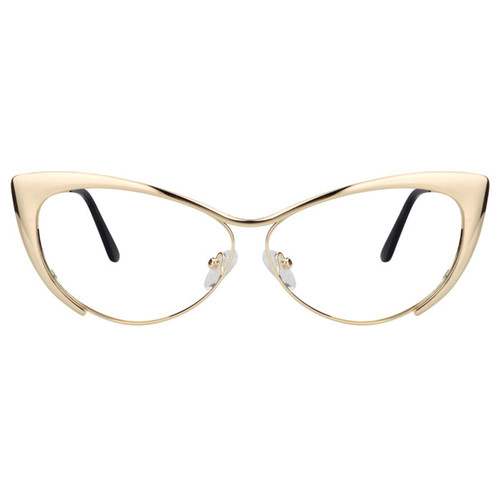 Zeelool Women's Oversized Stylish Metal Browline Cat Eye Glasses Ellen VFM0176-02 Gold