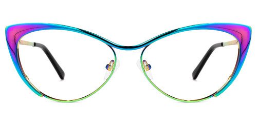 Zeelool Women's Oversized Stylish Metal Browline Cat Eye Glasses Ellen VFM0176-16 Blue-Green