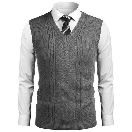 COOFANDY Men's Sweater Vest V Neck Pullover Sweater Sleeveless Knit Casual Slim Fit Vest Grey