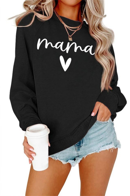 Dressmine Womens Casual Mama Shirt Long Sleeve Graphic Crewneck Pullover Cute Mom Shirts Sweatshirts Black Medium