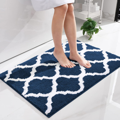 OLANLY Bathroom Rugs, Soft and Absorbent Microfiber Bath Rugs, Non-Slip Shaggy Shower Carpet, Machine Wash Dry, Bath Mats for Bathroom Floor, Tub and Shower, 36x24, Navy