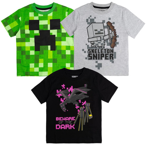 Minecraft Mobs Creeper Skeleton Enderman Little Boys 3 Pack Graphic T-Shirt 7-8