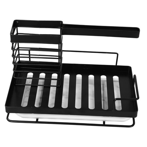 Outanaya Sponge Drainer Soap Dish Rack Kitchen Drying Rack Kitchen Sink Dishcloth Hanger Kitchen Sink Tray Sink Rack Holder Sink Storage Holder Soap Detachable Carbon Steel
