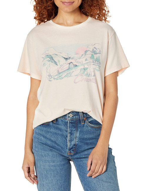 Lucky Brand Women's Corvette Scenic Boyfriend Tee, Bisque, Medium