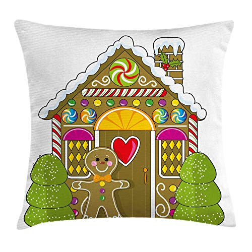 Ambesonne Gingerbread Man Throw Pillow Cushion Cover, Cute Gingerbread House Decorated with Colorful Candies Man Graphic Figure, Decorative Square Accent Pillow Case, 16 X 16 Inches, Multicolor Ambesonne Gingerbread Man Throw Pillow Cushion Cover, Cute Gingerbread House Decorated with Colorful Candies Man Graphic Figure, Decorative Square Accent Pillow Case, 16 X 16 Inches, Multicolor
