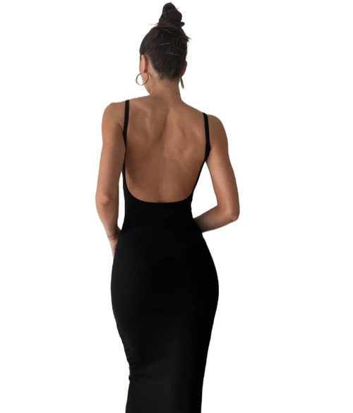 Women Cutout Backless Maxi Dress Sexy Sleeveless Split Cocktail Dresses Bodycon Spaghetti Strap Long Dress Party(Open Back Black,S)