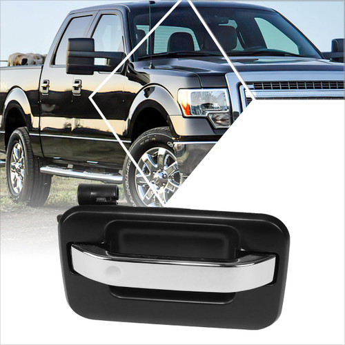 PM PERFORMOTOR Rear Right Side Door Pull Handle Compatible with 04-14 Ford F150 Lobo Lincoln Mark LT Crew Cab,Primered Black/Chrome