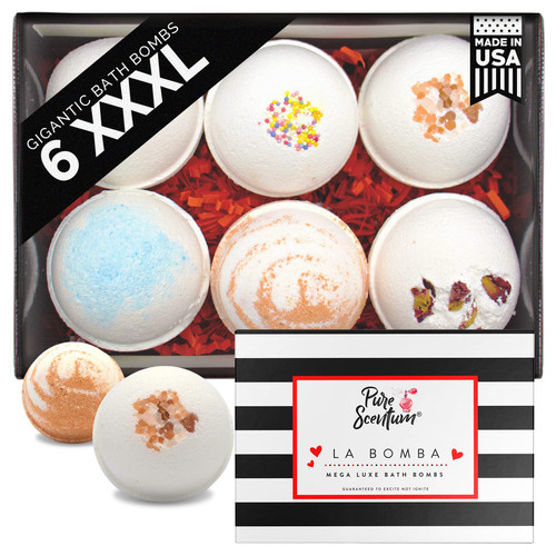 Pure Scentum 6 XXL Bath Bombs Handmade in USA, Bath Bombs for Women Relaxing, Shea Butter for Dry Skin, Natural Organic All Natural Bath Bombs, Vegan Bath Bomb, Large Bath Bombs, La Bomba